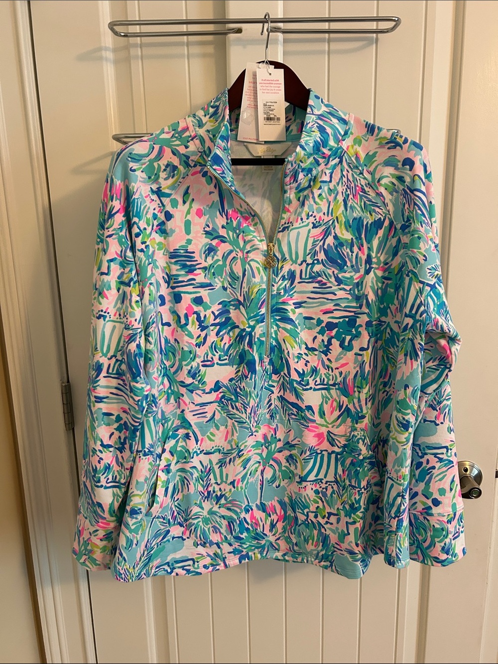 Lilly Pulitzer Blue, Pink & Green Half‑Zip Printed Pullover